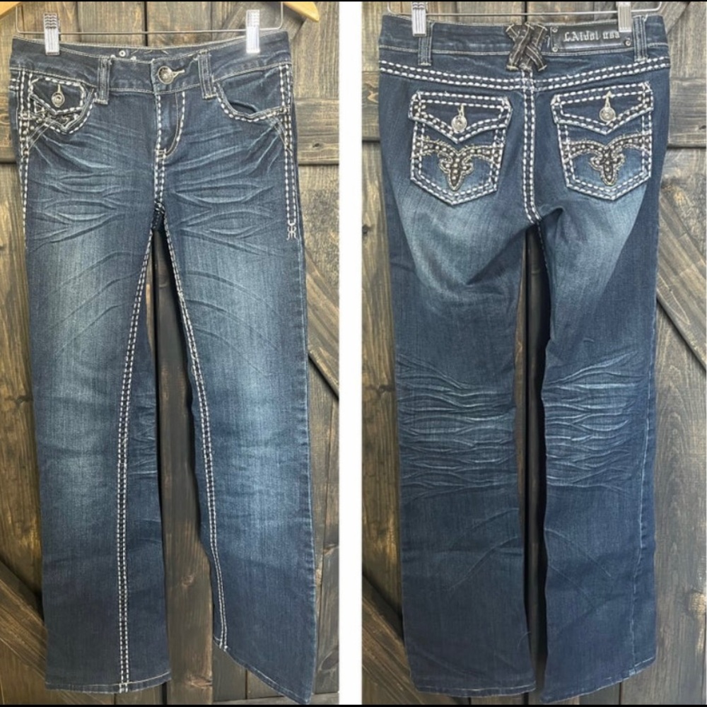 LA Idol Stitched Embellished Boot Cut Jeans - Size 3